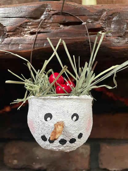 Handcrafted Colonial Christmas Snowman w/ Carrot Nose Ornament - The Primitive Pineapple Collection