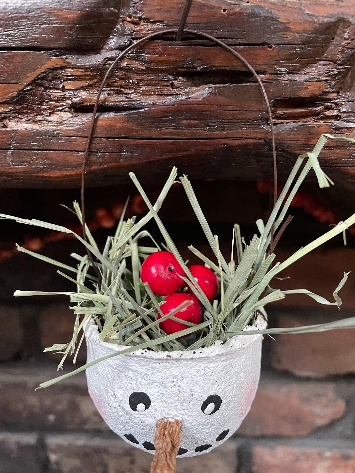 Handcrafted Colonial Christmas Snowman w/ Carrot Nose Ornament - The Primitive Pineapple Collection