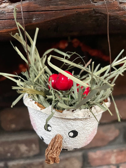 Handcrafted Colonial Christmas Snowman w/ Carrot Nose Ornament - The Primitive Pineapple Collection