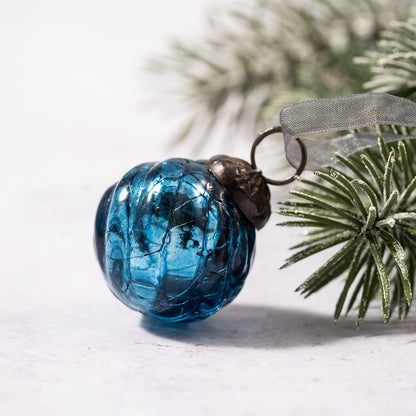 Christmas Handmade 6 pc Small 1" Swirl Glass Ball Ornaments Vintage /Retro Look - The Primitive Pineapple Collection