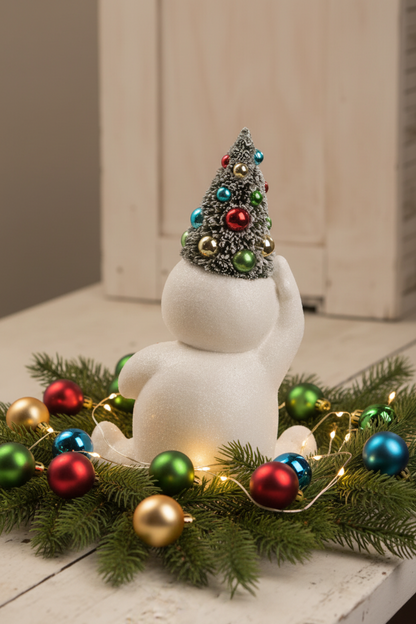 Bethany Lowe Christmas Retro Candy Cane Snowman w/Tree TL1358 - The Primitive Pineapple Collection