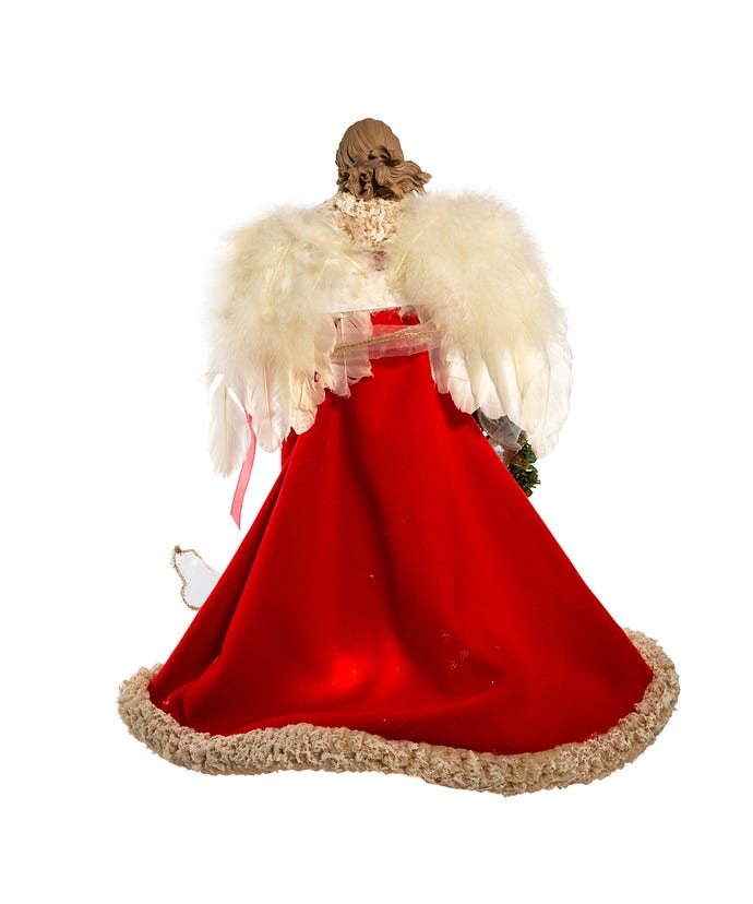 Christmas 16&quot; UL 10-Light Traditional Red and Cream Angel Treetop - The Primitive Pineapple Collection