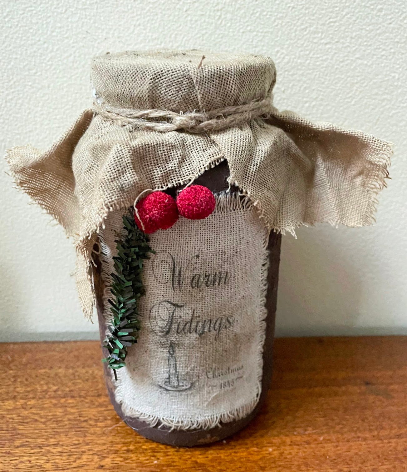 Primitive Colonial Handcrafted Warm Tidings Christmas Jar 7&quot; - The Primitive Pineapple Collection
