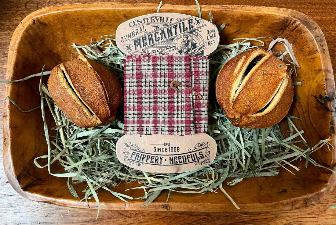 Primitive Country Wood Notions Wrap with Homespun 5&quot; - The Primitive Pineapple Collection
