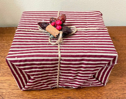 Primitive Colonial Handcrafted Red Striped Fabric Christmas Gift Box Display - The Primitive Pineapple Collection